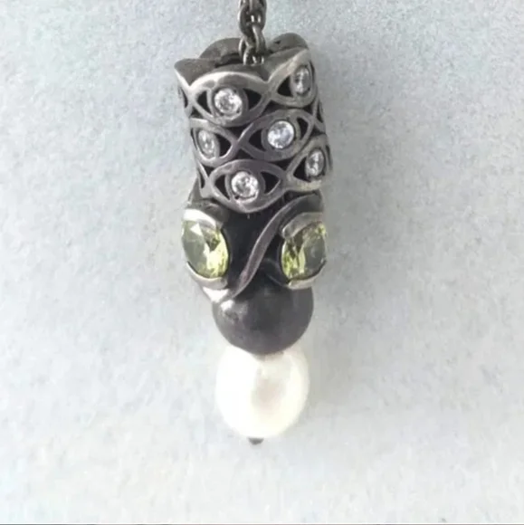 👋FINAL MARKDOWN CLOSET CLOSING Necklace Rhinestone Pearl Pendent Peridot - Picture 3 of 3